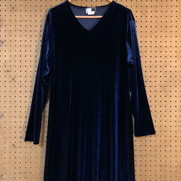 Velvet Blue Maxi Dress Goth Whimsygoth Fairy Dark Romantic Long Sleeves Large - Picture 1 of 7